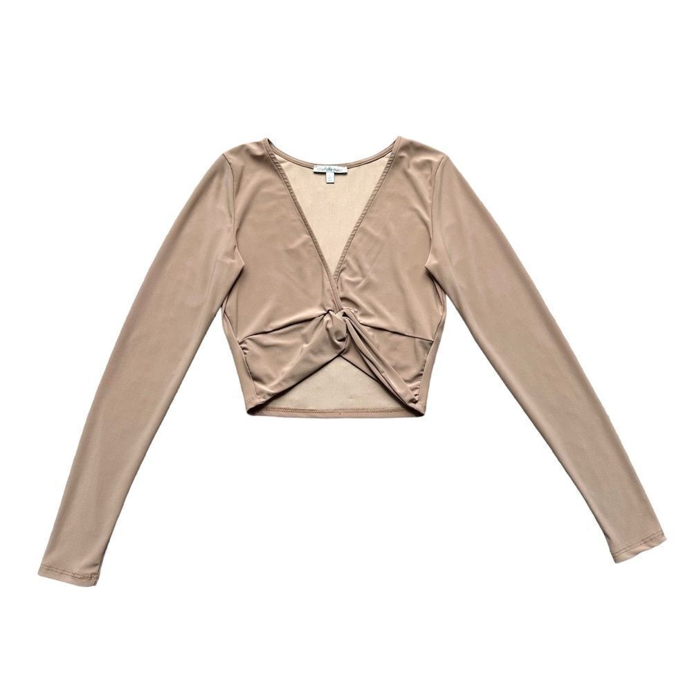 🔃Charlotte Russe Tan Cropped Deep V Long Sleeve Top